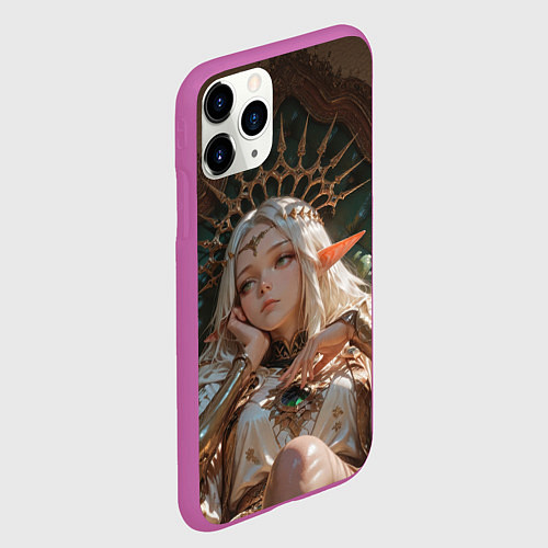 Чехол iPhone 11 Pro матовый Беловолосая королева эльфов на троне / 3D-Фиолетовый – фото 2