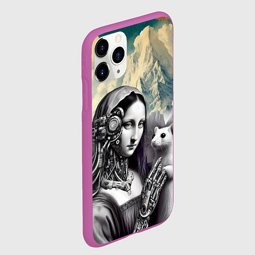 Чехол iPhone 11 Pro матовый Lady with ermine - remake / 3D-Фиолетовый – фото 2