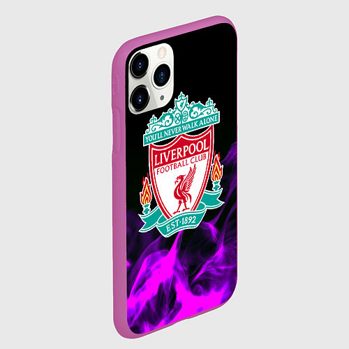 Чехол iPhone 11 Pro матовый Liverpool неоновый огонь / 3D-Фиолетовый – фото 2