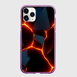 Чехол iPhone 11 Pro матовый Трещины неоновые, цвет: 3D-фиолетовый