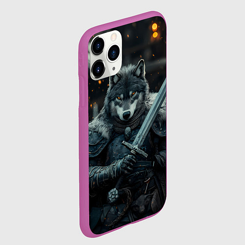 Чехол iPhone 11 Pro матовый Воин волк с мечом / 3D-Фиолетовый – фото 2