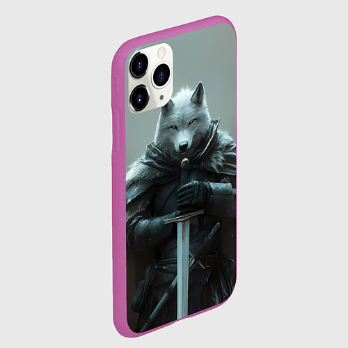 Чехол iPhone 11 Pro матовый Волк и меч / 3D-Фиолетовый – фото 2