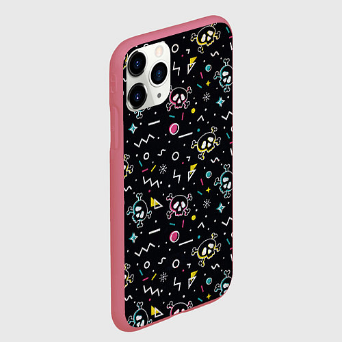 Чехол iPhone 11 Pro матовый Паттерн с черепами и геометрическими фигурами в ст / 3D-Малиновый – фото 2