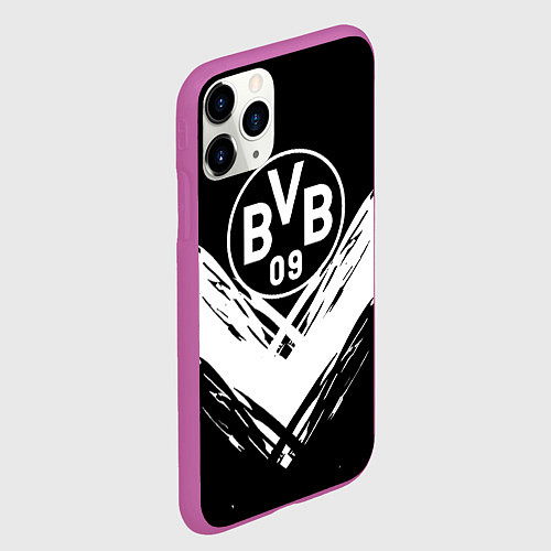 Чехол iPhone 11 Pro матовый Borussia белые краски линии / 3D-Фиолетовый – фото 2