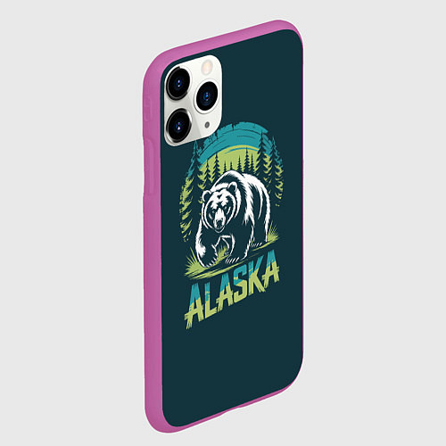 Чехол iPhone 11 Pro матовый Огромный медведь на фоне леса / 3D-Фиолетовый – фото 2