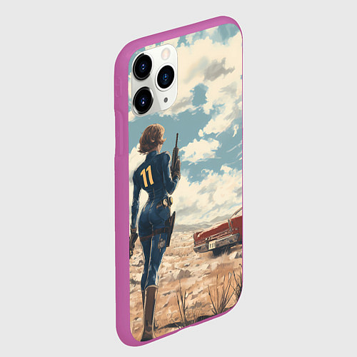 Чехол iPhone 11 Pro матовый Fallout девушка в пустоши / 3D-Фиолетовый – фото 2