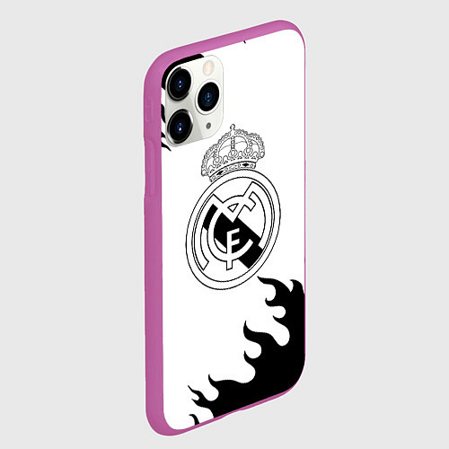 Чехол iPhone 11 Pro матовый Реал Мадрид черный огонь / 3D-Фиолетовый – фото 2