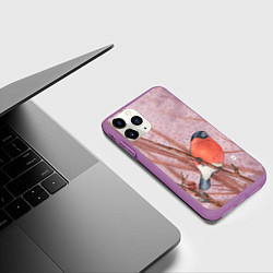 Чехол iPhone 11 Pro матовый Снегирь и зимние ягоды, цвет: 3D-фиолетовый — фото 2
