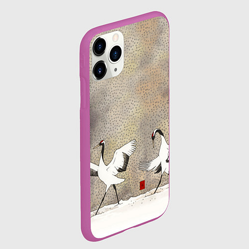Чехол iPhone 11 Pro матовый Журавли на снегу / 3D-Фиолетовый – фото 2