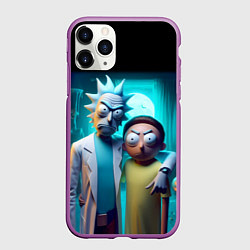 Чехол iPhone 11 Pro матовый Rick with Morty - halloween night, цвет: 3D-фиолетовый