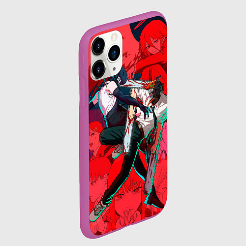Чехол iPhone 11 Pro матовый Битва с Резе Человек бензопила / 3D-Фиолетовый – фото 2