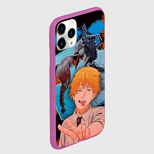 Чехол iPhone 11 Pro матовый Дэндзи и Макима из Человек бензопила / 3D-Фиолетовый – фото 2