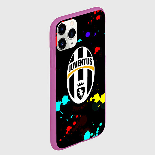 Чехол iPhone 11 Pro матовый Ювентус брызги красок неон / 3D-Фиолетовый – фото 2