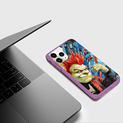 Чехол iPhone 11 Pro матовый Панк Шрек на фоне домов, цвет: 3D-фиолетовый — фото 2