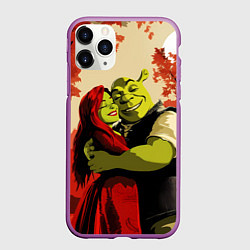 Чехол iPhone 11 Pro матовый Шрек и Фиона обнимаются в осеннем лесу, цвет: 3D-фиолетовый