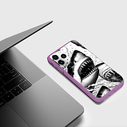 Чехол iPhone 11 Pro матовый Белая акула - стая, цвет: 3D-фиолетовый — фото 2