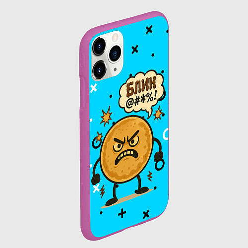 Чехол iPhone 11 Pro матовый Злой блин ругается / 3D-Фиолетовый – фото 2