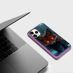 Чехол iPhone 11 Pro матовый Лисица в городе киберпанк, цвет: 3D-фиолетовый — фото 2