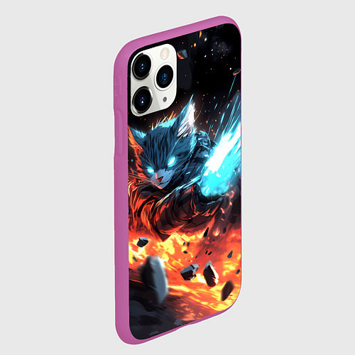 Чехол iPhone 11 Pro матовый Кот в космосе киберпанк / 3D-Фиолетовый – фото 2
