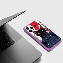 Чехол iPhone 11 Pro матовый Киберпанк - черный кот, цвет: 3D-фиолетовый — фото 2