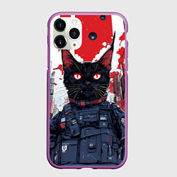 Чехол iPhone 11 Pro матовый Киберпанк - черный кот, цвет: 3D-фиолетовый