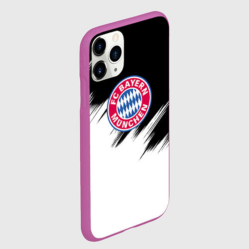 Чехол iPhone 11 Pro матовый Бавария Мюнхен черно белые штрихи / 3D-Фиолетовый – фото 2
