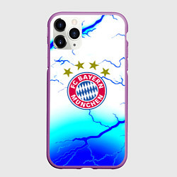 Чехол iPhone 11 Pro матовый Бавария Мюнхен молнии, цвет: 3D-фиолетовый