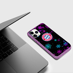 Чехол iPhone 11 Pro матовый Бавария Мюнхен неоновые снежинки, цвет: 3D-фиолетовый — фото 2