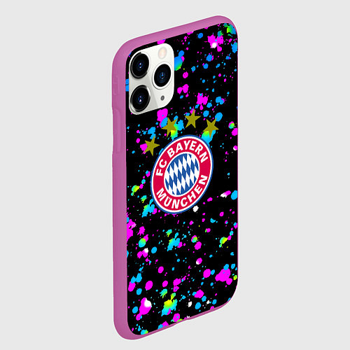 Чехол iPhone 11 Pro матовый Бавария Мюнхен краски неон / 3D-Фиолетовый – фото 2