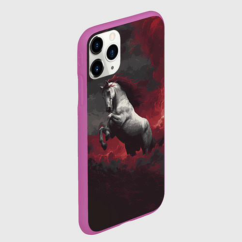 Чехол iPhone 11 Pro матовый Белая лошадь из красного тумана / 3D-Фиолетовый – фото 2