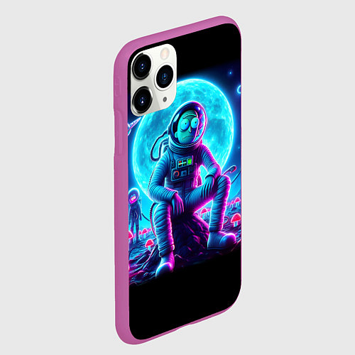 Чехол iPhone 11 Pro матовый Космонавты Рик и Морти - неоновый космос / 3D-Фиолетовый – фото 2