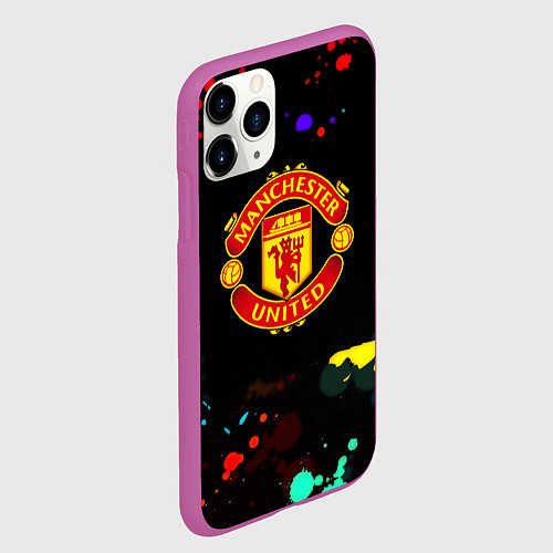 Чехол iPhone 11 Pro матовый Манчестер Юнайтед краски неон / 3D-Фиолетовый – фото 2