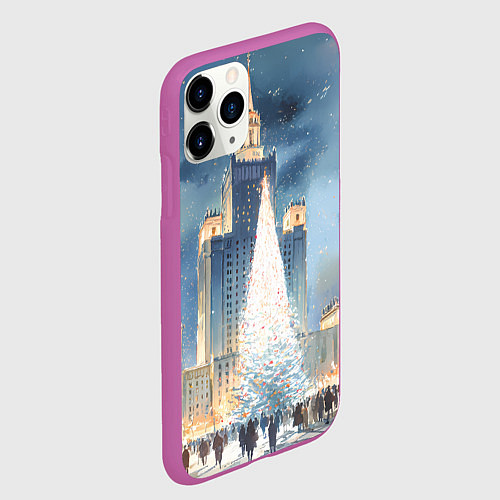 Чехол iPhone 11 Pro матовый Новый год в Москве / 3D-Фиолетовый – фото 2