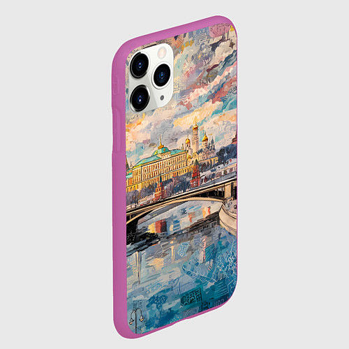 Чехол iPhone 11 Pro матовый Зимняя Москва с абстрактным небом / 3D-Фиолетовый – фото 2