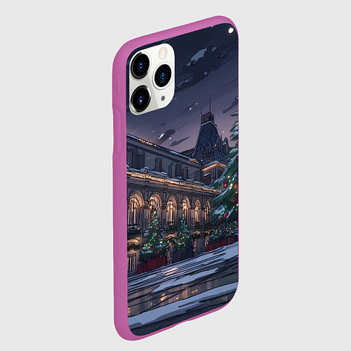 Чехол iPhone 11 Pro матовый Новогодняя Московская ночь / 3D-Фиолетовый – фото 2