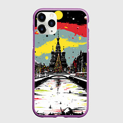 Чехол iPhone 11 Pro матовый Праздничная новогодняя Москва, цвет: 3D-фиолетовый