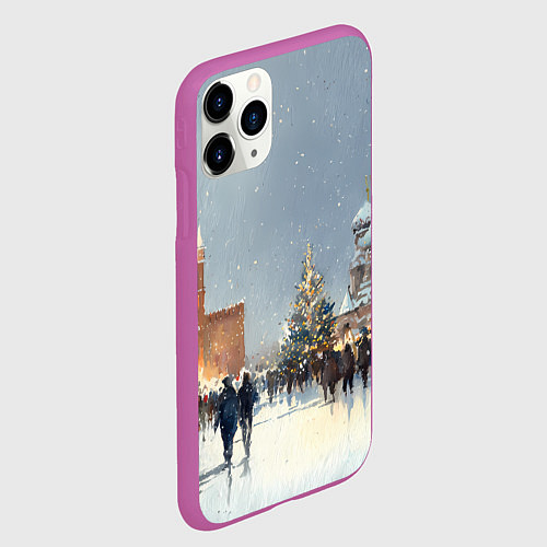 Чехол iPhone 11 Pro матовый Москва - новый год / 3D-Фиолетовый – фото 2