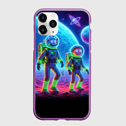 Чехол iPhone 11 Pro матовый Рик и Морти на сказочной неоновой планете, цвет: 3D-фиолетовый