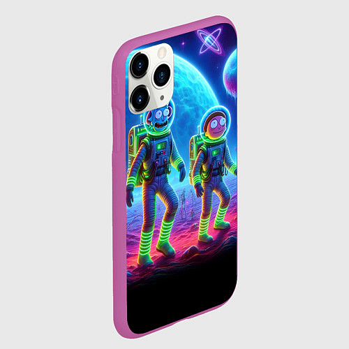 Чехол iPhone 11 Pro матовый Рик и Морти на сказочной неоновой планете / 3D-Фиолетовый – фото 2