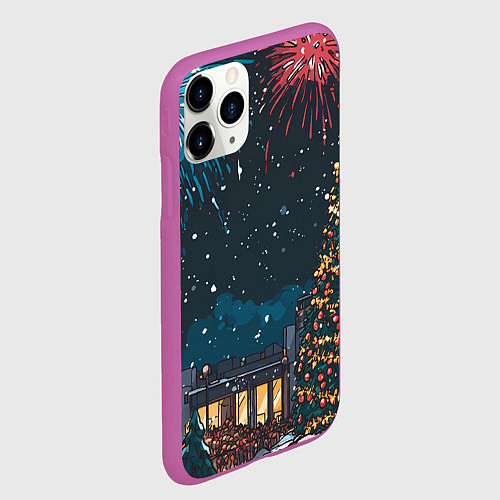 Чехол iPhone 11 Pro матовый Новогодний салют / 3D-Фиолетовый – фото 2