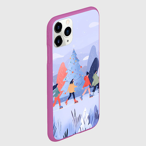 Чехол iPhone 11 Pro матовый Каток на фоне елок / 3D-Фиолетовый – фото 2
