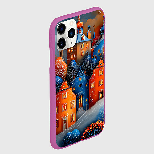 Чехол iPhone 11 Pro матовый Объемные зимние домики / 3D-Фиолетовый – фото 2