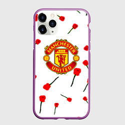 Чехол iPhone 11 Pro матовый Манчестер Юнайтед розы паттерн, цвет: 3D-фиолетовый