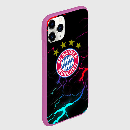 Чехол iPhone 11 Pro матовый Бавария Мюнхен неновые молнии / 3D-Фиолетовый – фото 2