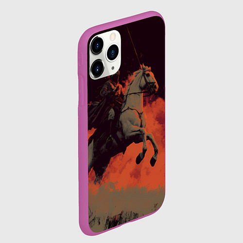 Чехол iPhone 11 Pro матовый Всадник на лошади / 3D-Фиолетовый – фото 2