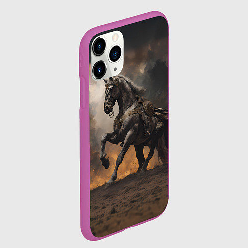 Чехол iPhone 11 Pro матовый Конь на фоне бури / 3D-Фиолетовый – фото 2