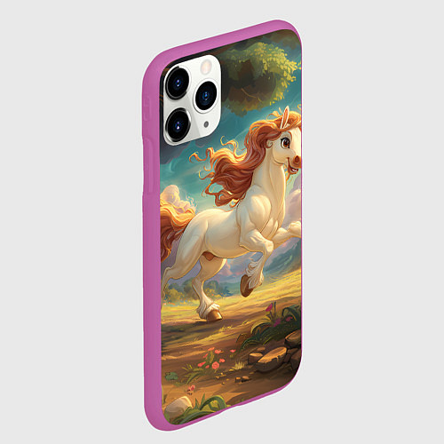 Чехол iPhone 11 Pro матовый Белая мультяшная лошадка / 3D-Фиолетовый – фото 2