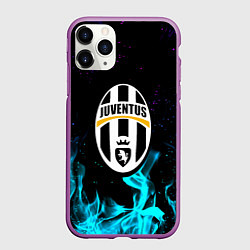 Чехол iPhone 11 Pro матовый Ювентус неоновый огонь, цвет: 3D-фиолетовый