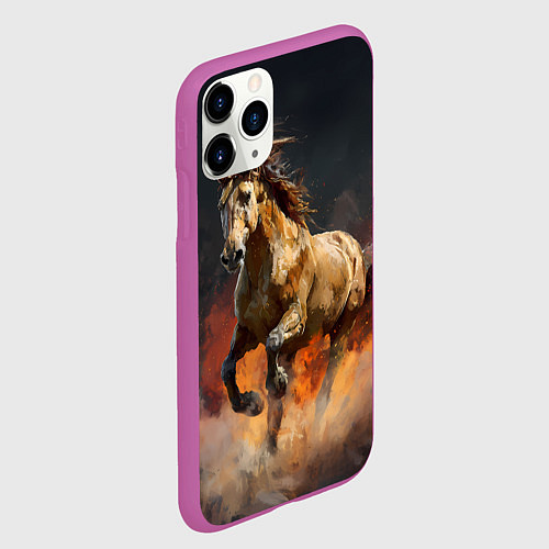 Чехол iPhone 11 Pro матовый Лошадь нарисованная красками / 3D-Фиолетовый – фото 2