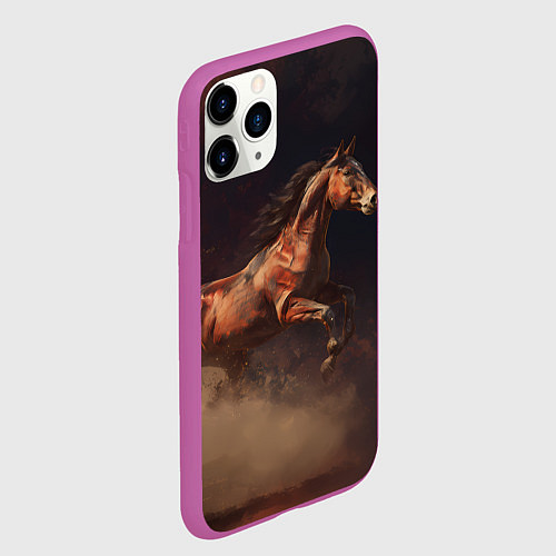Чехол iPhone 11 Pro матовый Лошадь в прыжке из пыли / 3D-Фиолетовый – фото 2
